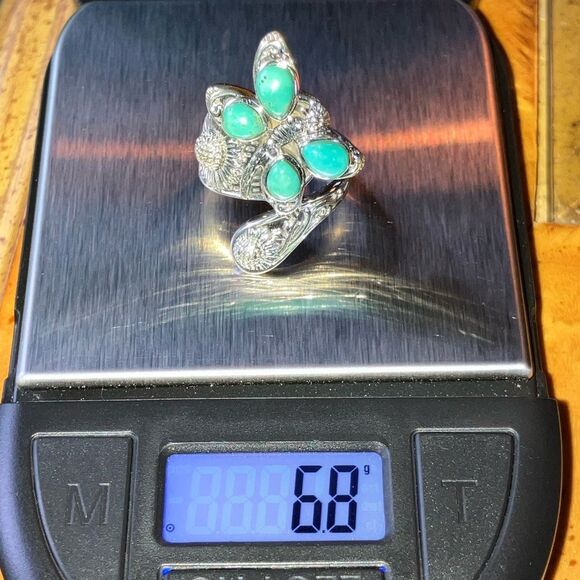 Sierra Nevada Turquoise Sterling Silver Butterfly Sunflower Ring Size 5 - Picture 9 of 9